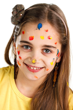 girl paints a colorful paintの写真素材