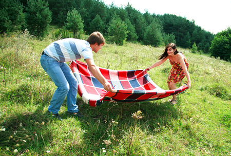 young couple relaxing in natureの写真素材