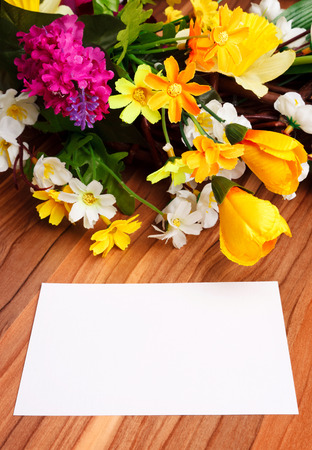 gift card with artificial flowersの写真素材