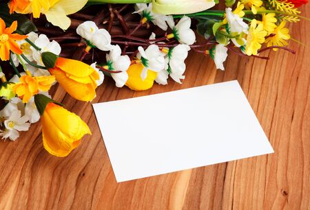 gift card with artificial flowersの写真素材