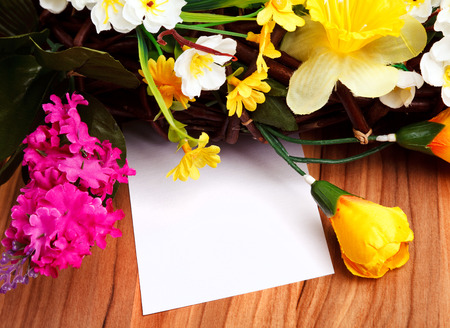 gift card with artificial flowersの写真素材
