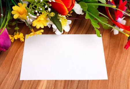 gift card with artificial flowersの写真素材