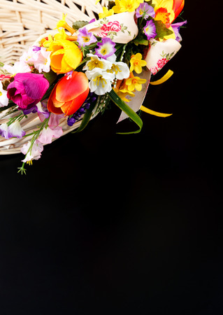 artifical flowers on a black backgroundの写真素材