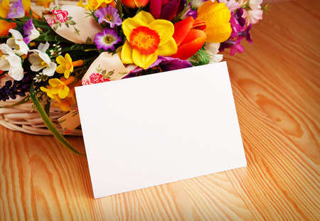 beautiful flowers vith with blank greeting cardの写真素材