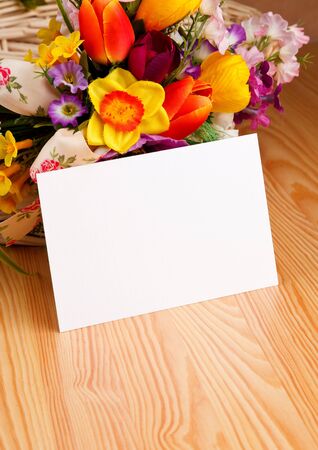 beautiful flowers vith with blank greeting cardの写真素材