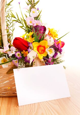 beautiful flowers vith with blank greeting cardの写真素材