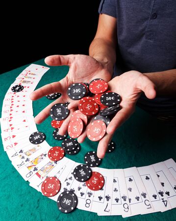 Cards and poker chipsの写真素材