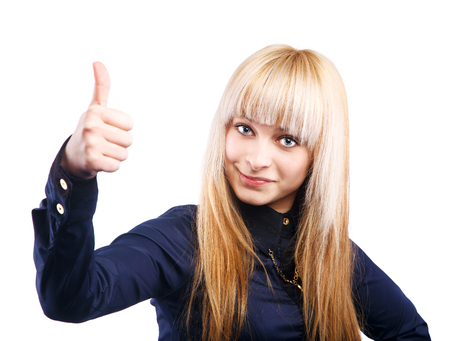 beautiful blonde on a white backgroundの写真素材