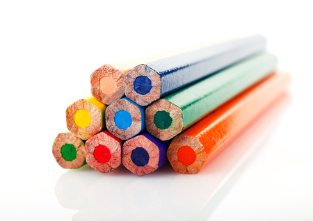 colored pencils on white backgroundの写真素材