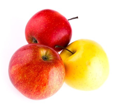 ripe  two red and yellow apple composition isolatedの写真素材