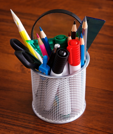glass pencil on the desktopの写真素材
