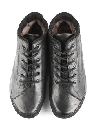 Black man shoes isolated on white background top viewの写真素材