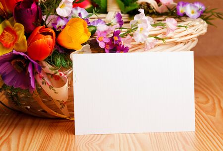 beautiful flowers vith with blank greeting cardの写真素材