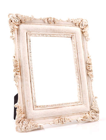 Empty white vintage frame isolated on whiteの写真素材