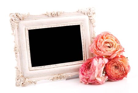 empty vintage frame with dry roseの写真素材