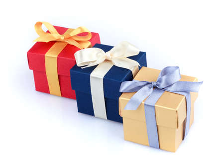 Christmas gift boxes on a white backgroundの写真素材