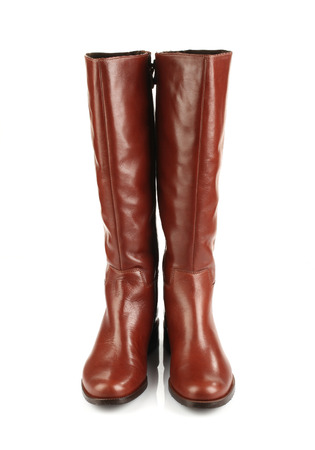 brown female boots isolated on white background front viewの写真素材