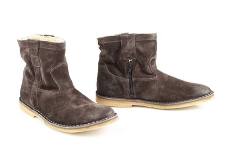 Women's gray boots  isolated on white backgroundの写真素材