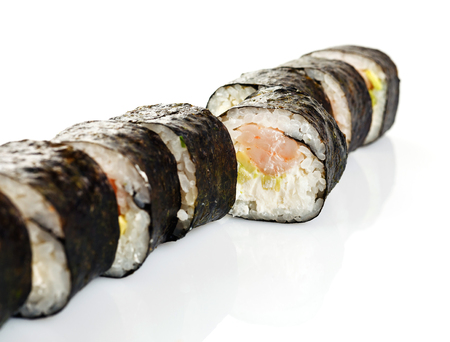 Traditional japanese sushi isolated on white backgroundの写真素材