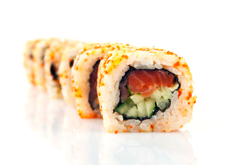 Traditional japanese sushi isolated on white backgroundの写真素材