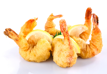 Cooked Shrimp with lemon  isolatedの写真素材
