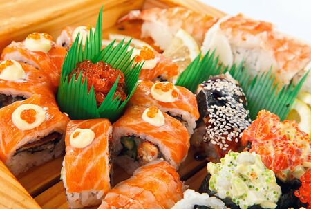 Sushi rolls set  on white backgraundの写真素材