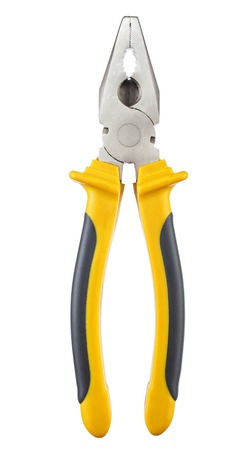 pliers with yellow - black pen isolated on whiteの写真素材