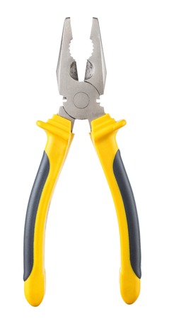 pliers with yellow - black pen isolated on whiteの写真素材