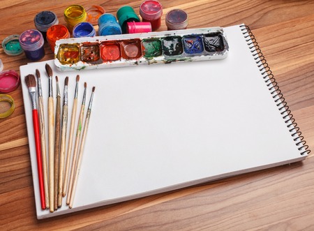 Albums for drawing with water colour paints and brushesの写真素材