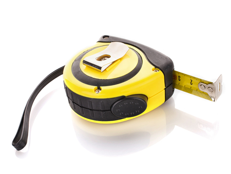 measuring tape for tool roulette  on white backgroundの写真素材