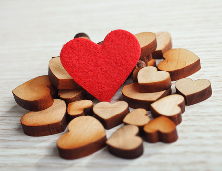 background with wooden and  red  heartの写真素材