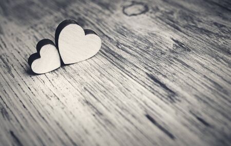 two hearts on a wooden surface, Valentines dayの写真素材