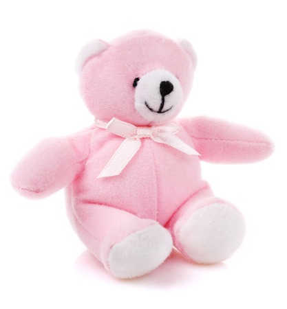 Children toy,pink teddy bear  isolated on white backgroundの写真素材