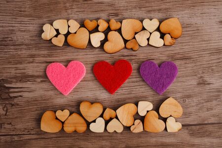 background with wooden  hearts, place for textの写真素材