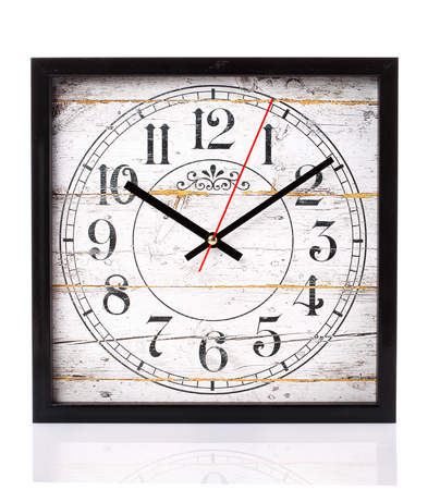 old black wooden vintage clock on white background