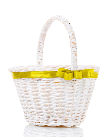 Bamboo basket isolated on white background Decorated on whiteの写真素材