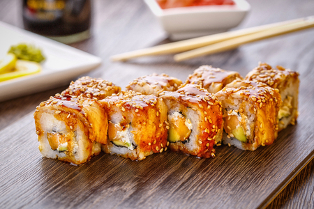 Fresh and delicious maki and nigiri sushiの写真素材