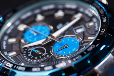 luxury man watch detail, chronograph close upの写真素材