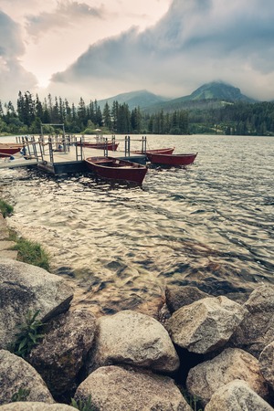 Mountain Lake in the High Tatras National Park. Strbske Pleso, Slovakia.の写真素材