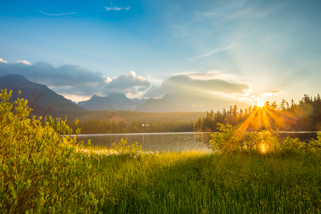 Mountain Lake in the High Tatras National Park. Strbske Pleso, Slovakia.の写真素材