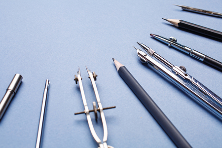 Tools for drawing on a blue backgroundの写真素材