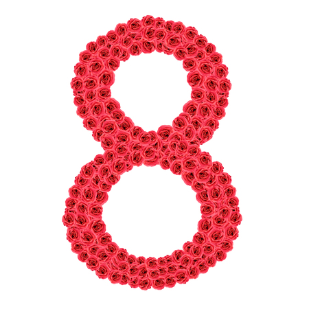 The figure 8 is made up of rose flowers. Element for the greeting card to the International Women's Day on March 8th. Floral decoration. Isolated with clipping path.の写真素材