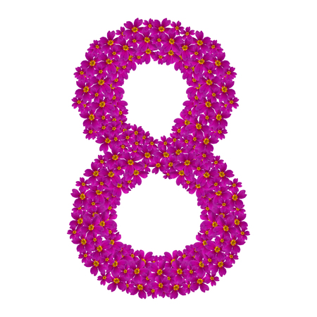 The figure 8 is made up of flowers. Element for the greeting card to the International Women's Day on March 8th. Isolated with clipping path.の写真素材