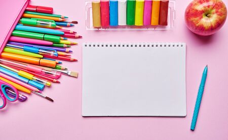 School and office supplies frame. Flat lay.の写真素材