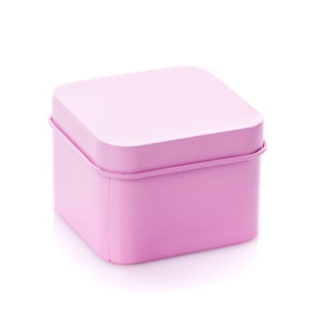 Simple round pink gift box isolated. Side view.の写真素材
