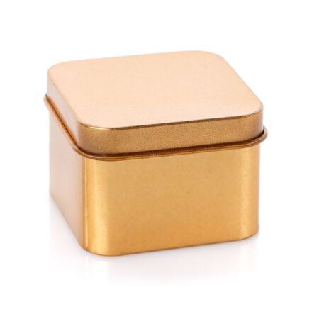 Gold gift box isolated on white backgroundの写真素材