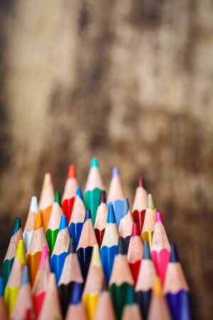 Bright sharp pencils are ready for drawing. Copy space place for postcard wish. selective focusの写真素材