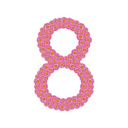 The figure 8 is made up of aster flowers. Element for the greeting card to the International Women's Day on March 8th. Isolated with clipping path.の写真素材