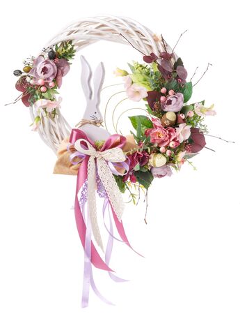 Decoration of the interior, handmade wreath with flowers. The symbol of happiness and prosperity.の写真素材