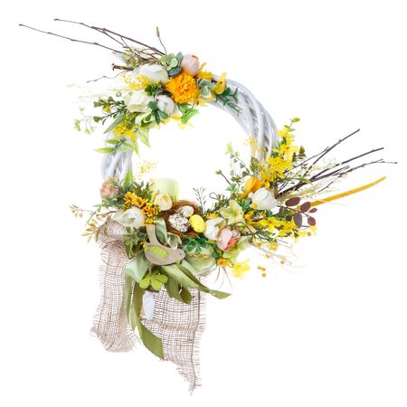 Decoration of the interior, handmade wreath with flowers. The symbol of happiness and prosperity.の写真素材